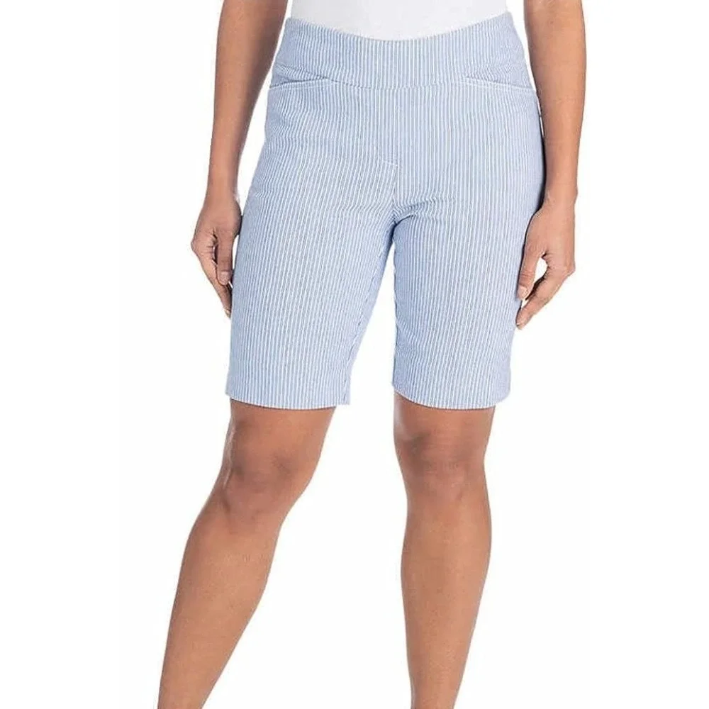 Modern Preppy Bermuda Chino Shorts Twee Pastel Stripe Coastal Vacation Size M